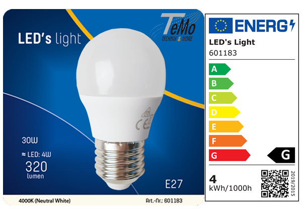 1 STÜCK (VPE) SHADA LED Globe E27 320lm 4W, neutralweiss 4000K, G45 Opal, EEC: G (0601183)